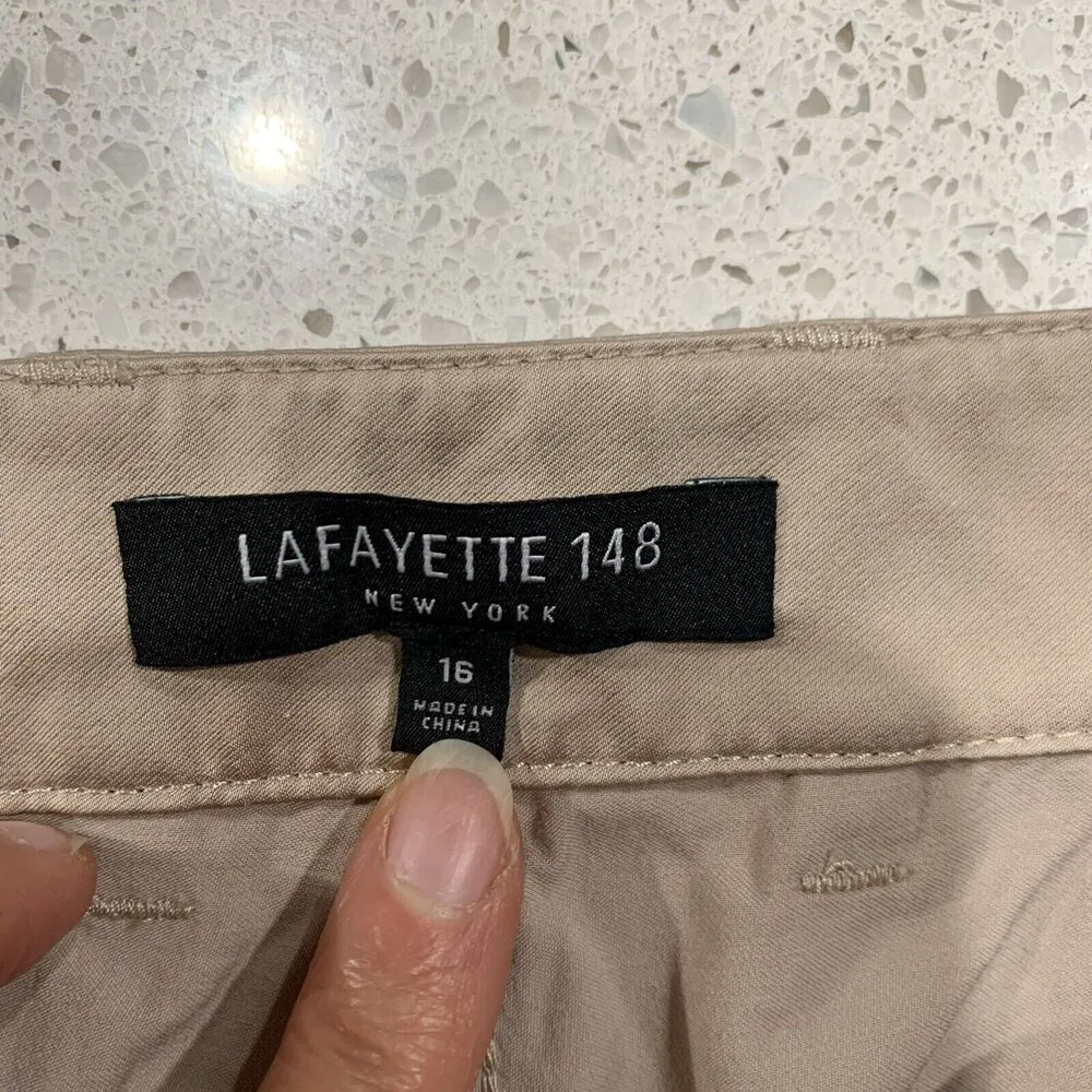 Lafayette 148 New York Size 16 Fulton Champagne Beige Shiny Pant Pockets Women's - Image 4