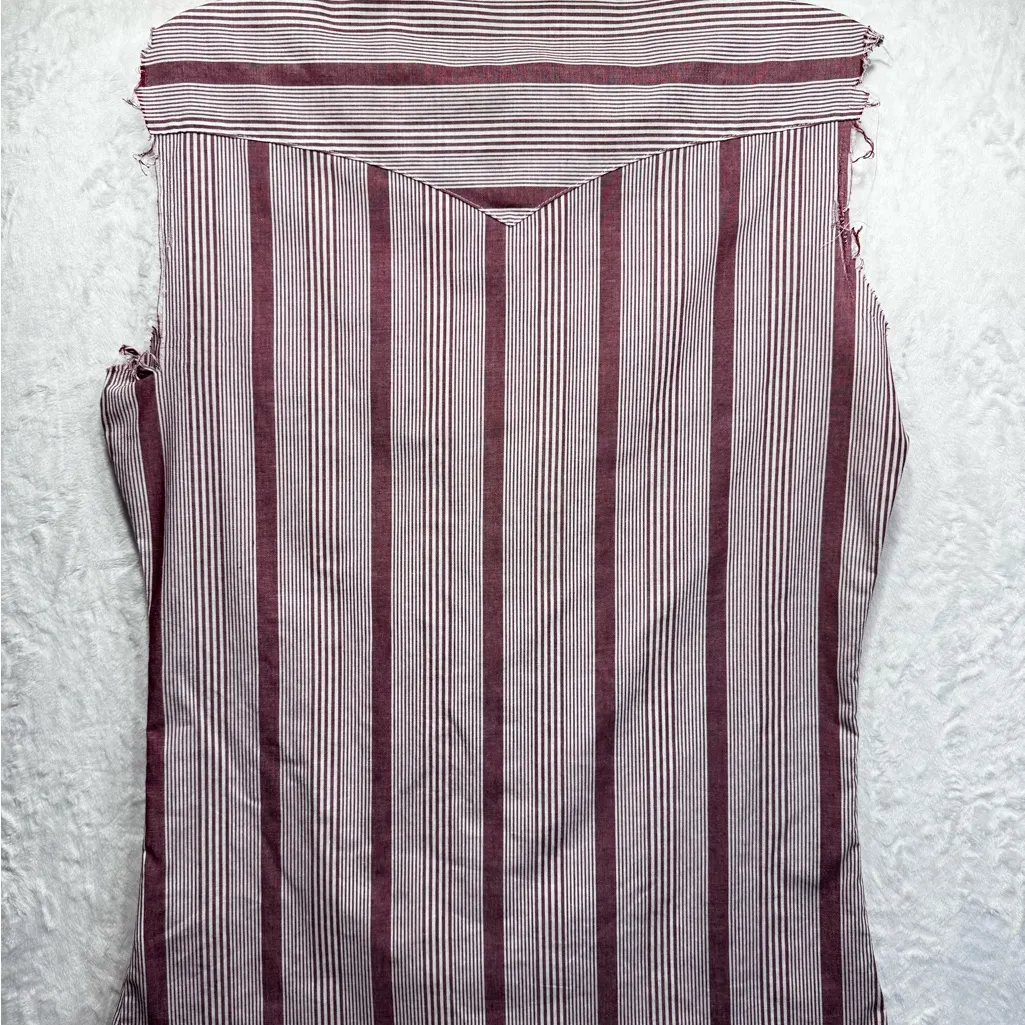 Wrangler Striped Western Shirt with Sleeves Ripped Off Pearl Snaps Thrashed Grit - Image 6