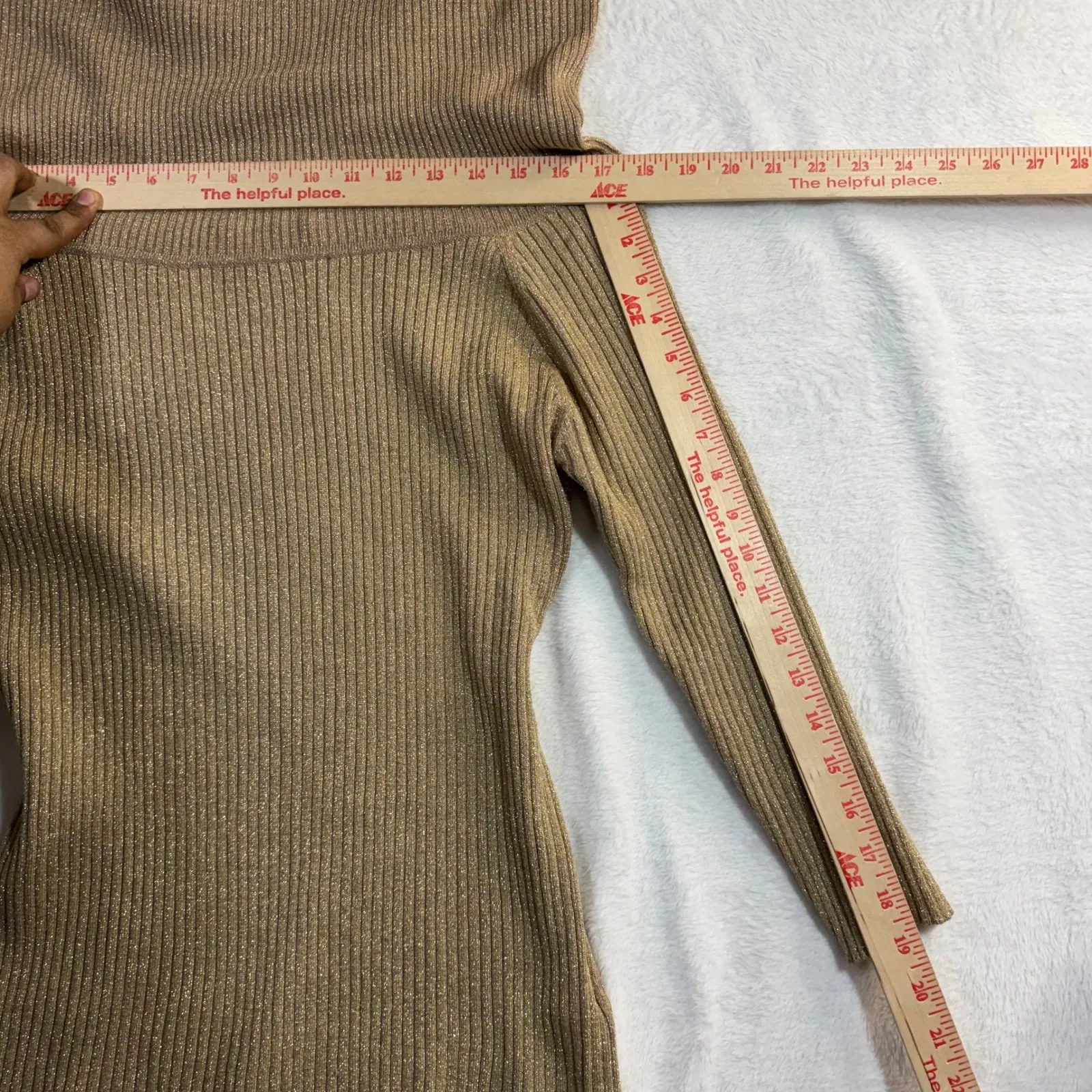 Boston Proper XL Off Shoulder Metallic Knit Ribbed Sweater Gold Holiday Y2K Glam - Image 6