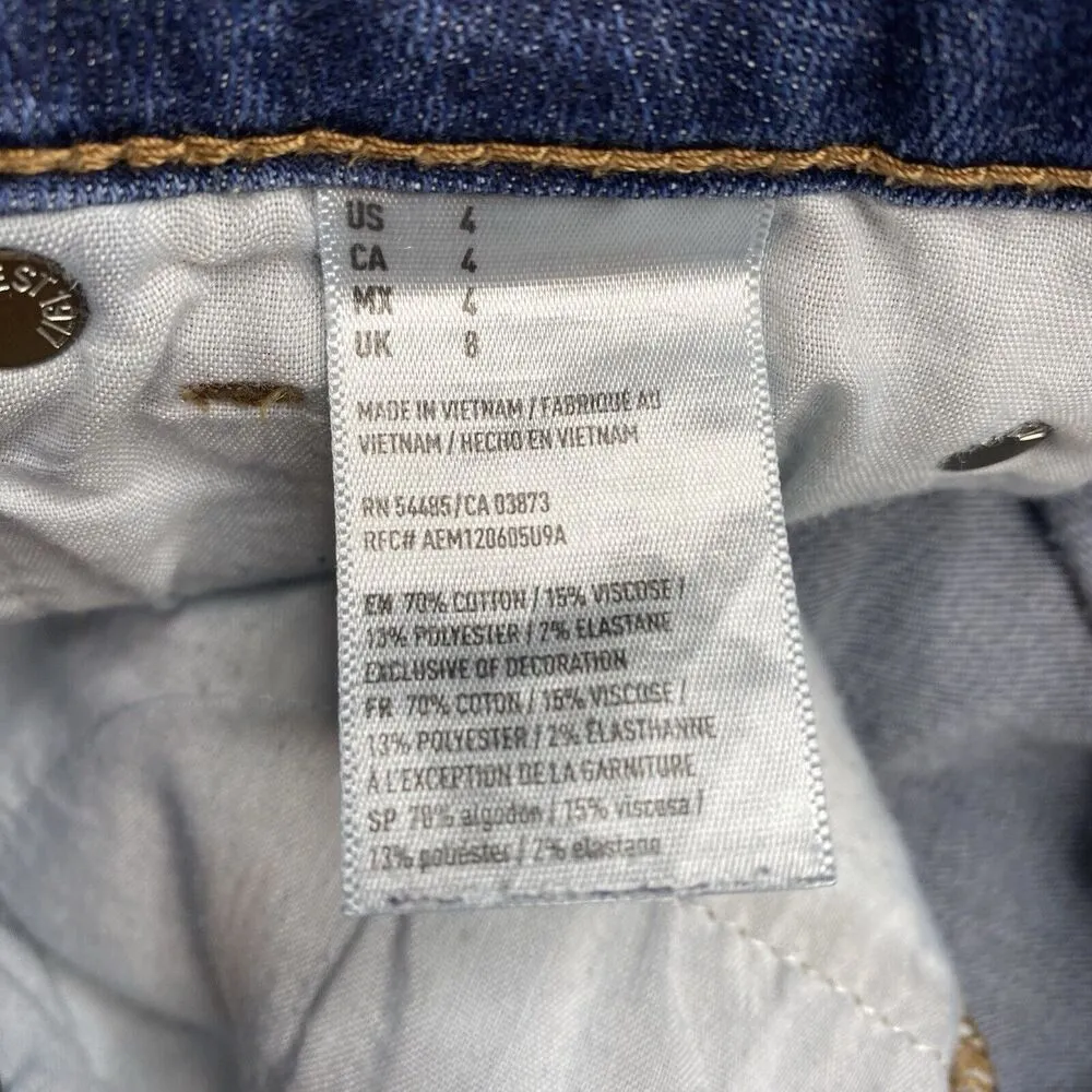 American Eagle Denim Blue Dark Wash Hi-Rise Shortie Cut-Off Shorts Stretch Sz 4 - Image 3