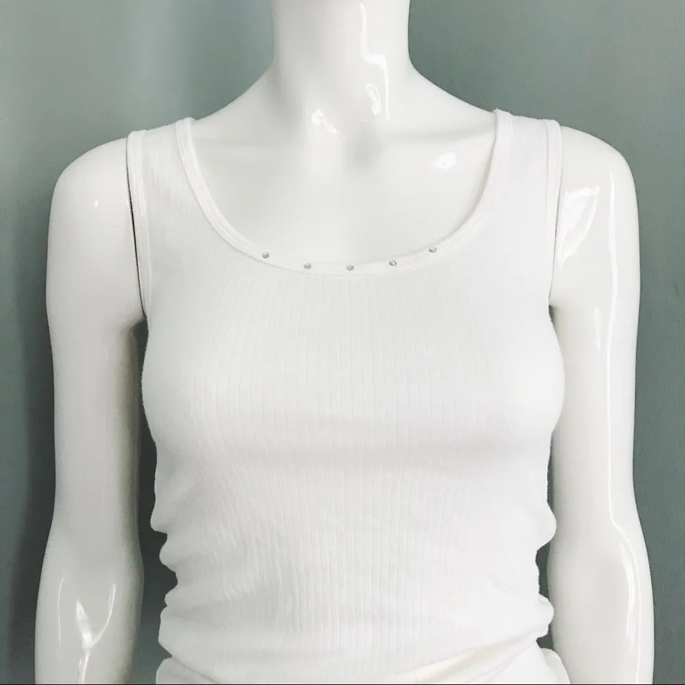 Y2K Ribbed Graphic Tank Top | Size S White - Image 5