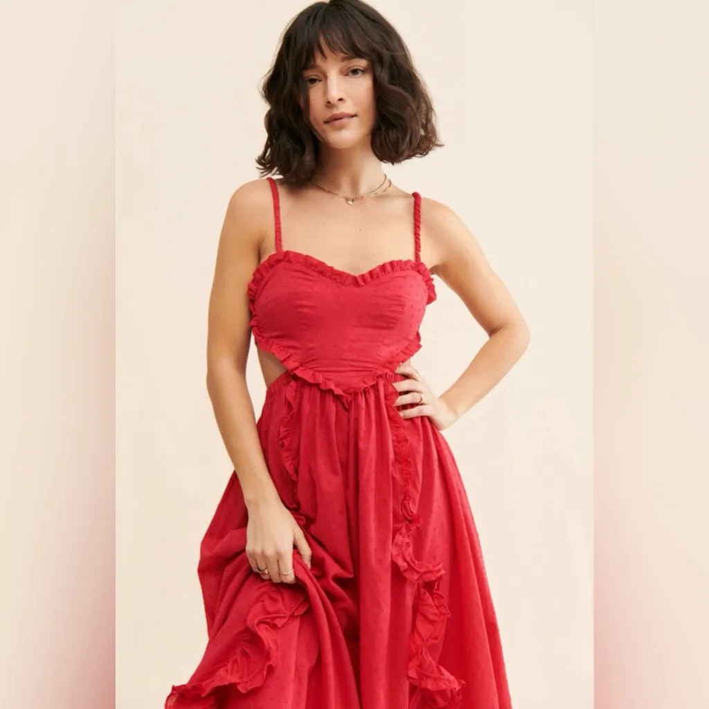 Farm Rio Heart Shaped Bodice Ruffled Midi Dress - Image 5
