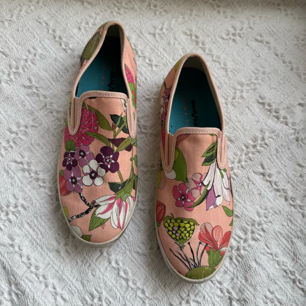 SeaVees Pink and Green Floral Canvas Sneakers - Image 2