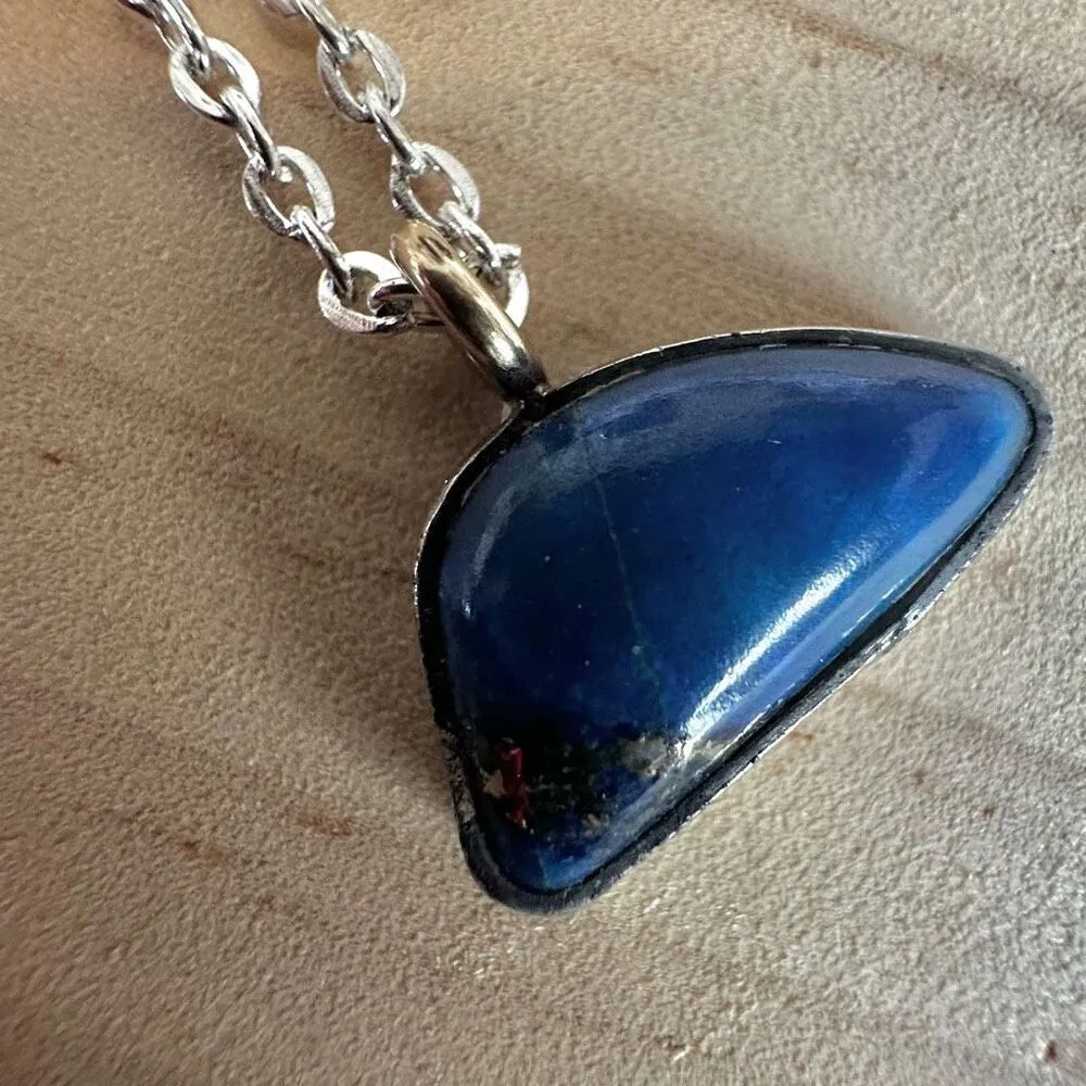 Sterling Silver & Lapis Lazuli Pendant Necklace with Gold Bail Blue - Image 7