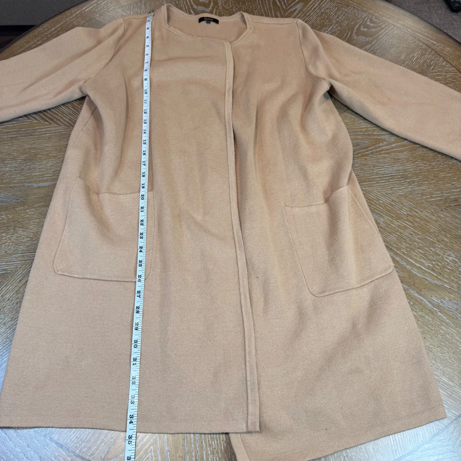 Quince Organic Cotton Knit Collarless Coat Camel Tan Size Medium - Image 7