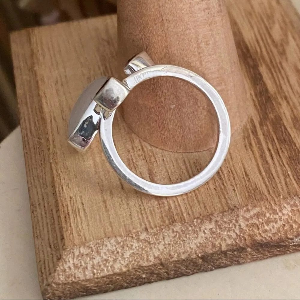 Rainbow Moonstone And Garnet Solid Sterling Silver Ring Size 6 Red - Image 9