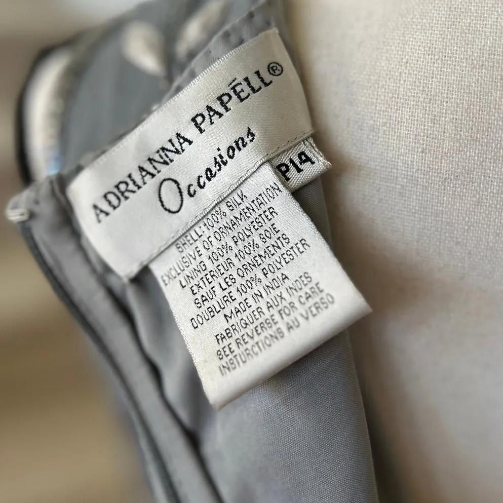 Vintage 90s Silk Grey Silver Beaded Embroidered Floral Scoop Neck Tank - Image 6