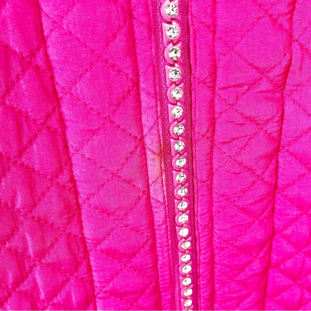 QUACKER FACTORY 100% Silk Pink Orange Rhinestone Zipper Quilted Jacket Medium - Image 9
