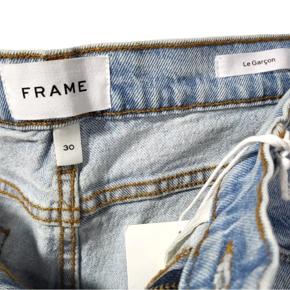 NWT Frame Le Garcon Hideaway Raw Hem Patched Distressed Jeans in Light Wash - Image 8