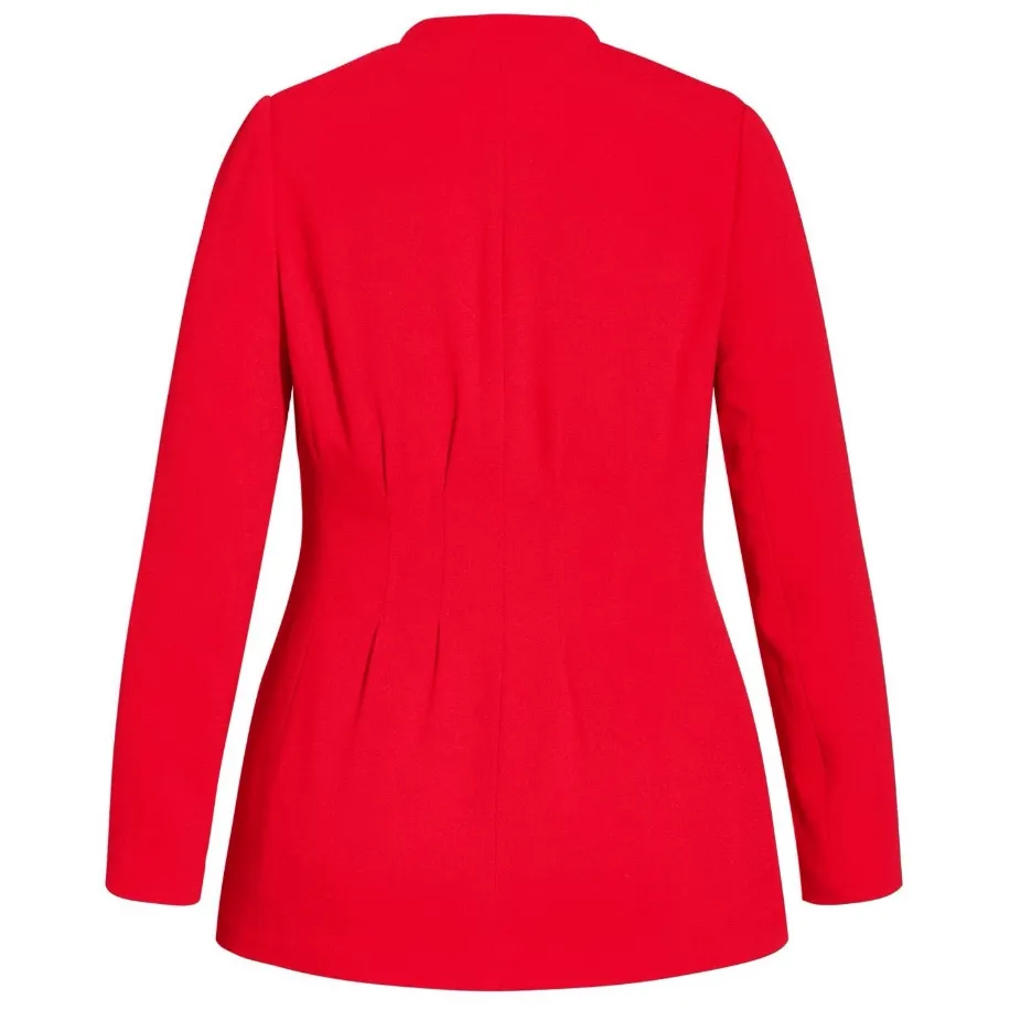 City Chic Collarless Fully Lined Tie Front Jacket Blazer Burgundy Size 18 - Image 4