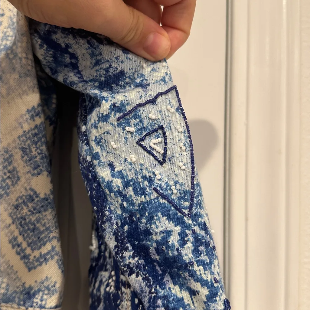 Chico's Women's Crop Jean Jacket Artisan Mysterious Blue Bead Tie Dye Sz 3 XL - Image 10