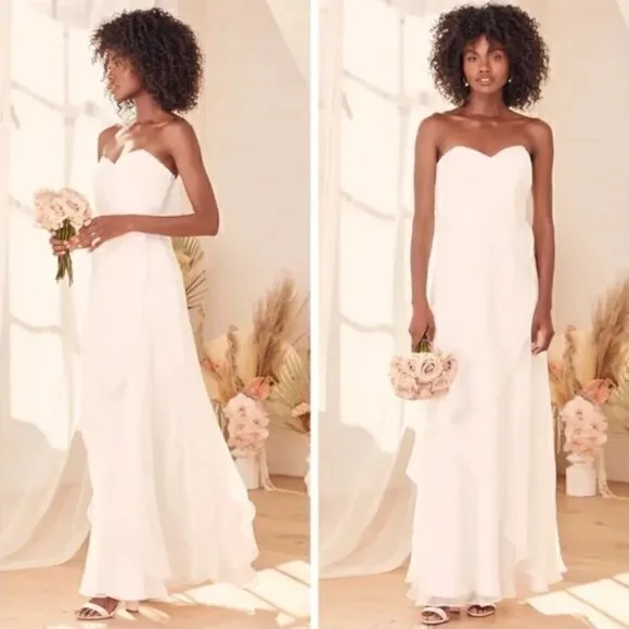 Lulu's All About Forever White Pleated Strapless Maxi Wedding Dress Sz S NWT - Image 2