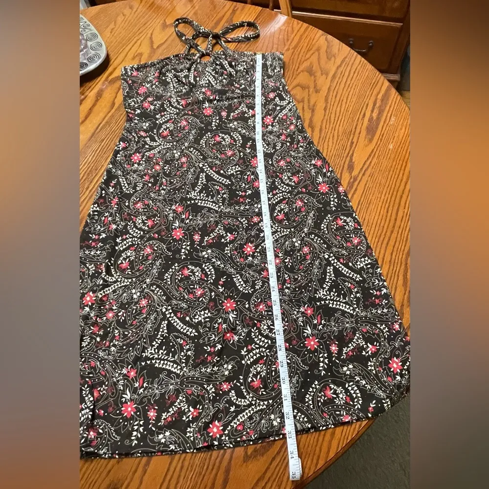 Halter Dress Vintage Y2K with Paisley Floral Print Brown Red Cream - Image 9