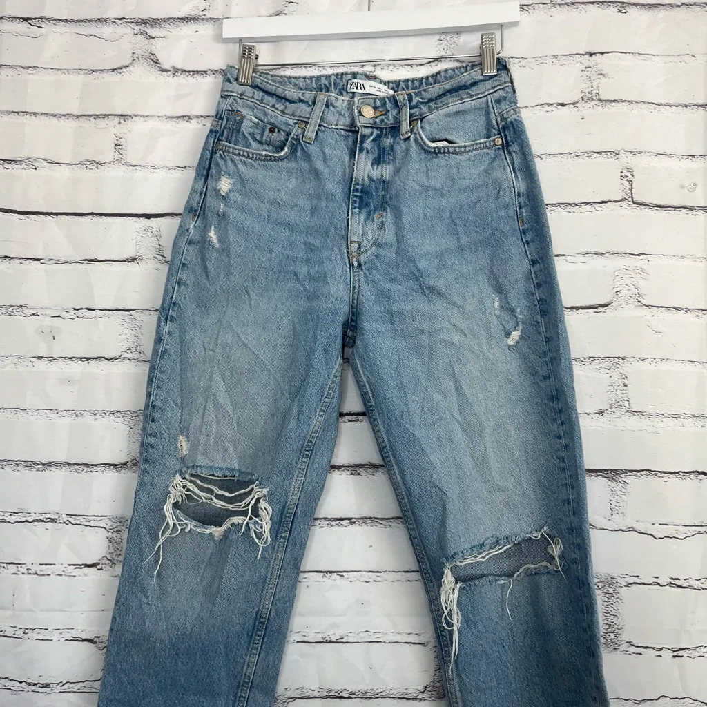 ZARA Vintage 90s Mom Jeans High Rise Distressed Women’s 2 Blue Medium Wash Denim - Image 6