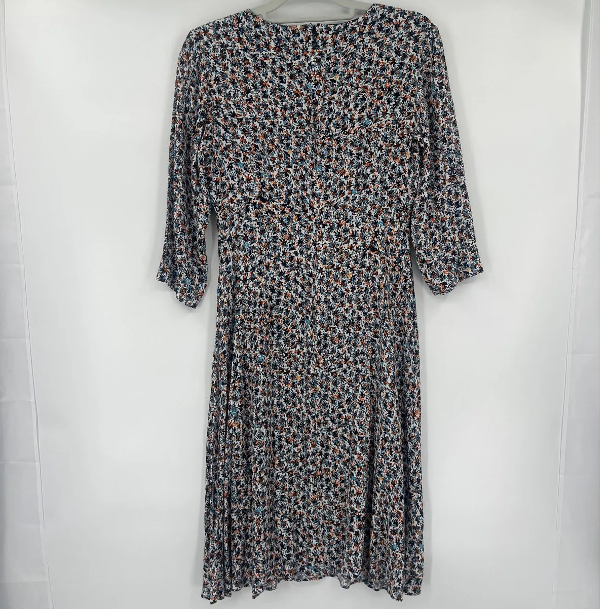 Loft Abstract Floral Midi Dress Sz 4 3/4 Sleeve Preppy Slit Work Cottage Fall - Image 5