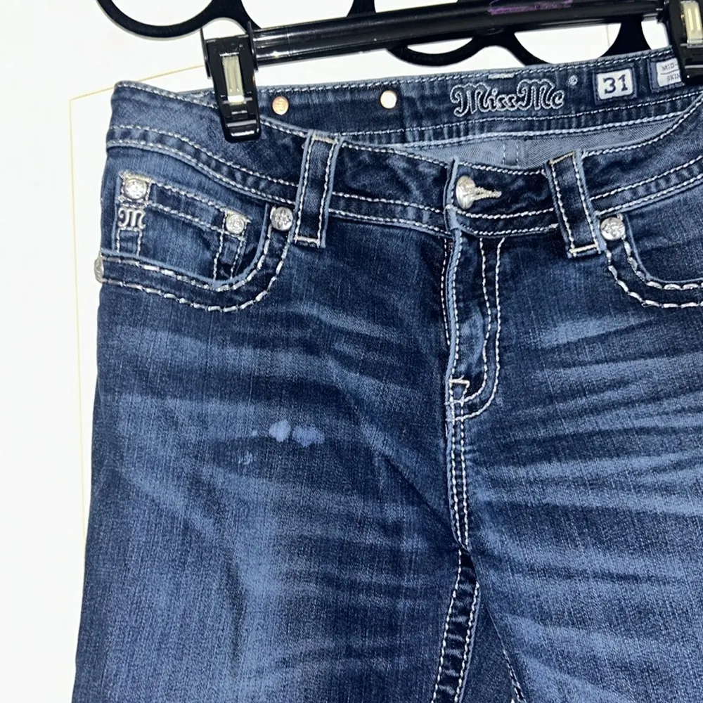 Miss Me Jeans Women's 31 Boot Dark Wash Embellished Rhinstone Bling Y2K Denim - Image 4