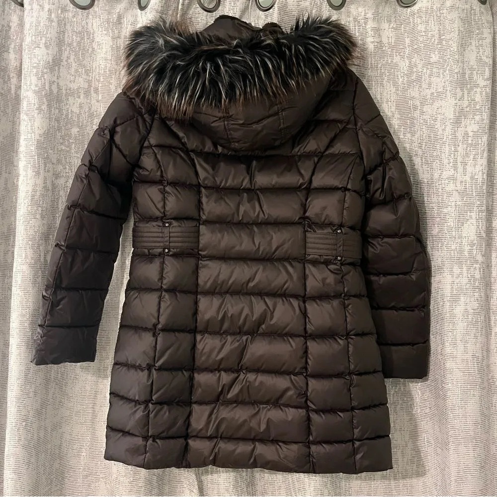 Laundry by Shelli Segal Quilted Puffer Coat Faux Fur Hood Coffee/Brown Medium - Image 6