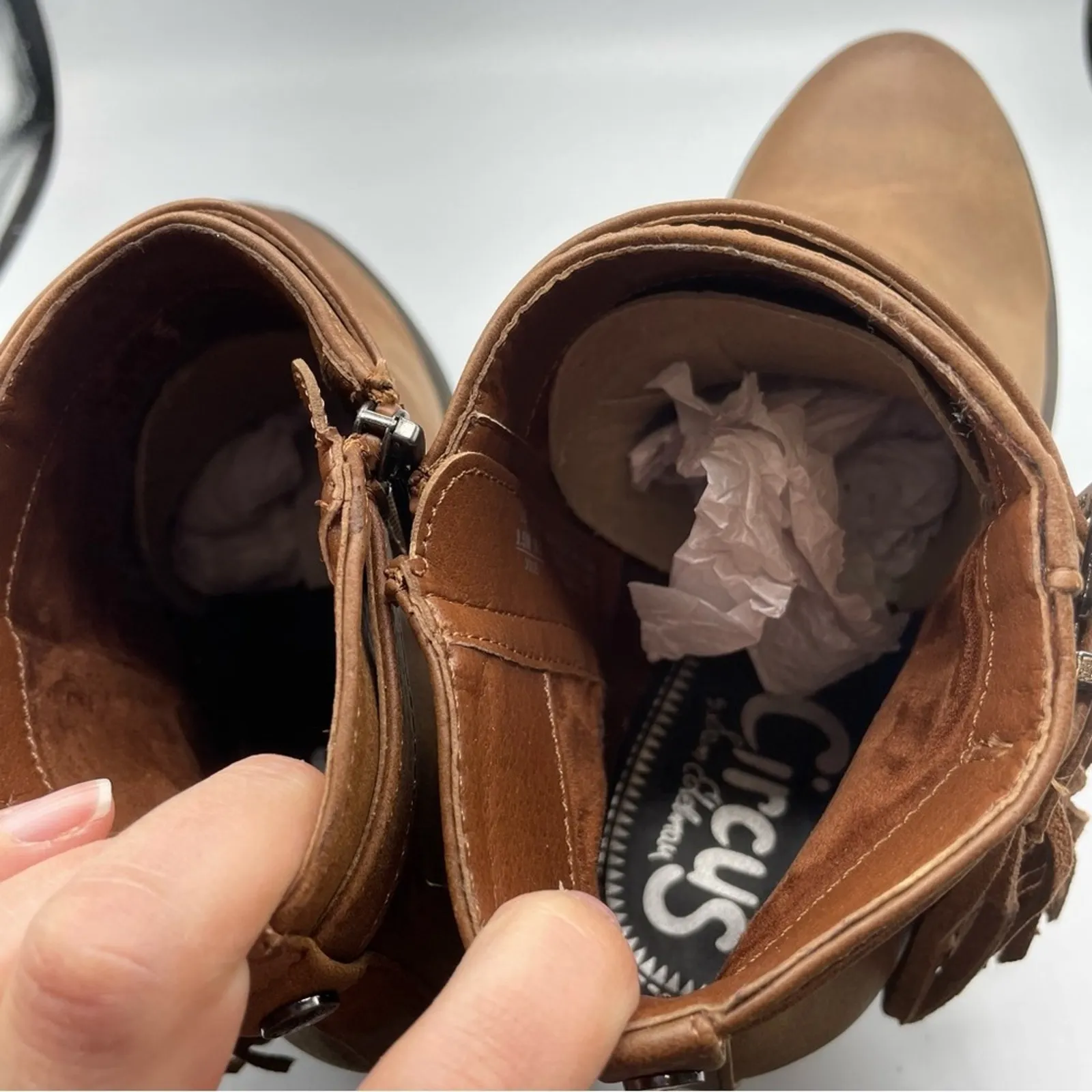 Circus Sam Edelman Brown Fringe Ankle Boots Booties 9.5 Jolie Faux Leather - Image 12