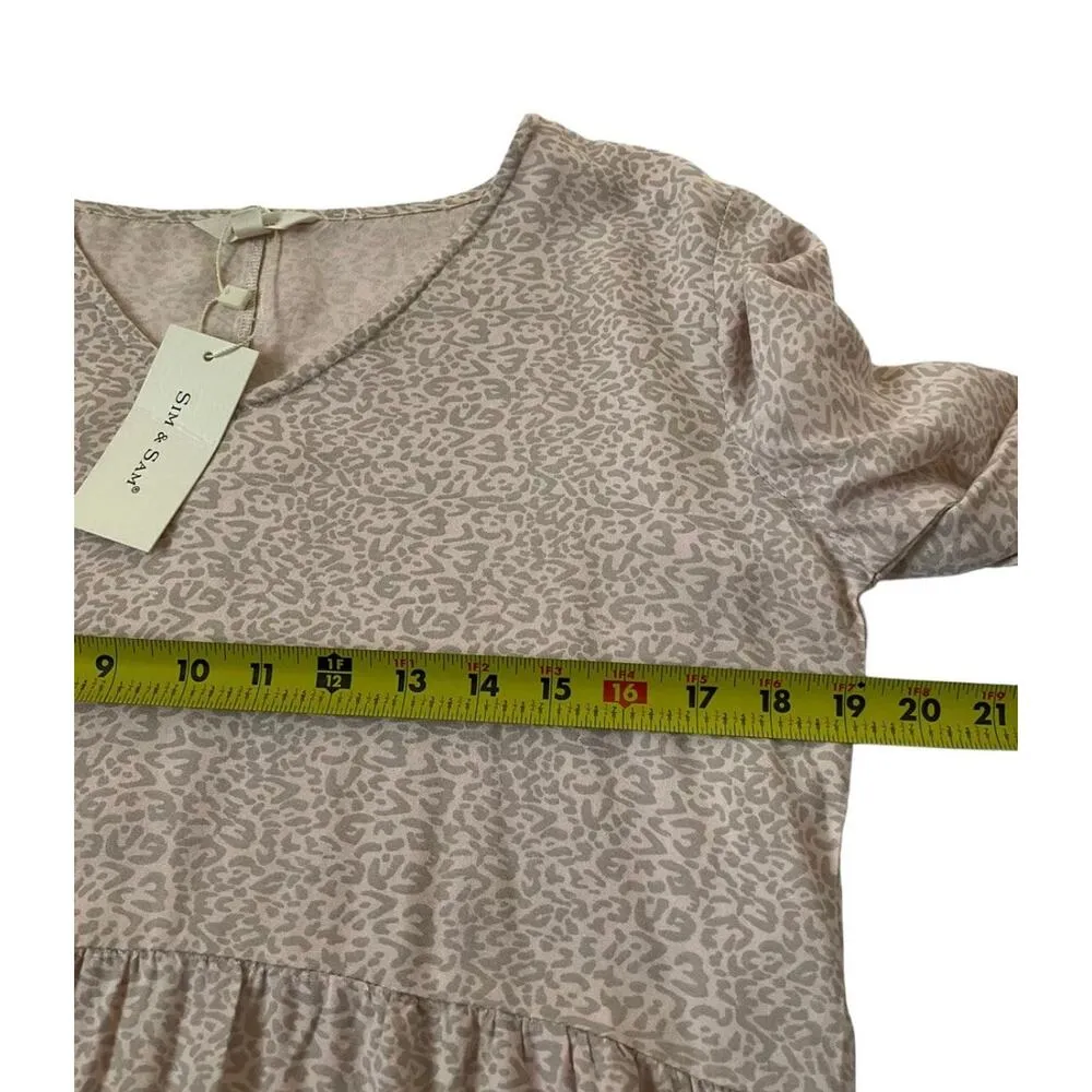 Sim & Sam Pink, Gray Leopard Print V-neck Blouse Women's Size Large NWT | 13-56 - Image 6