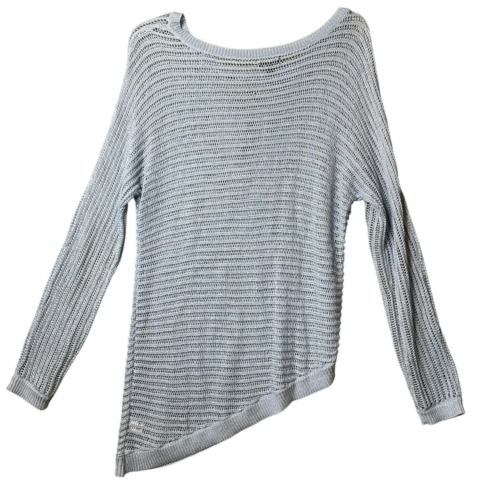 APT. 9 Sweater Womens Small Blue Asymmetrical Open Knit Pullover Scoop Neck - Image 4