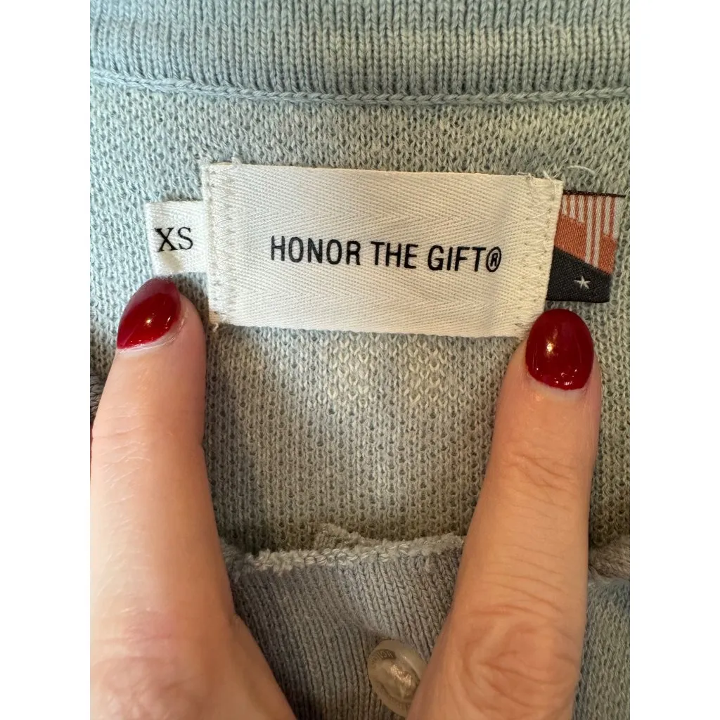 Honor The Gift Sweater Women XS Blue Gray Knit Monogram Short Sleeve Polo Preppy - Image 8