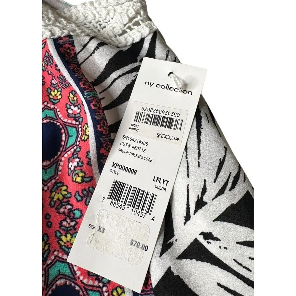 NEW NY Collection Palm Leaf Tropical Print Crochet Trim Sleeveless Maxi Dress XS - Image 7