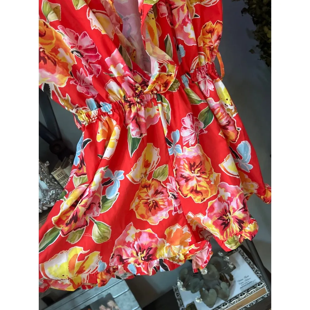 Agua Bendita x REVOLVE Zenda Romper Red Blossom Womens Size Large - Image 6