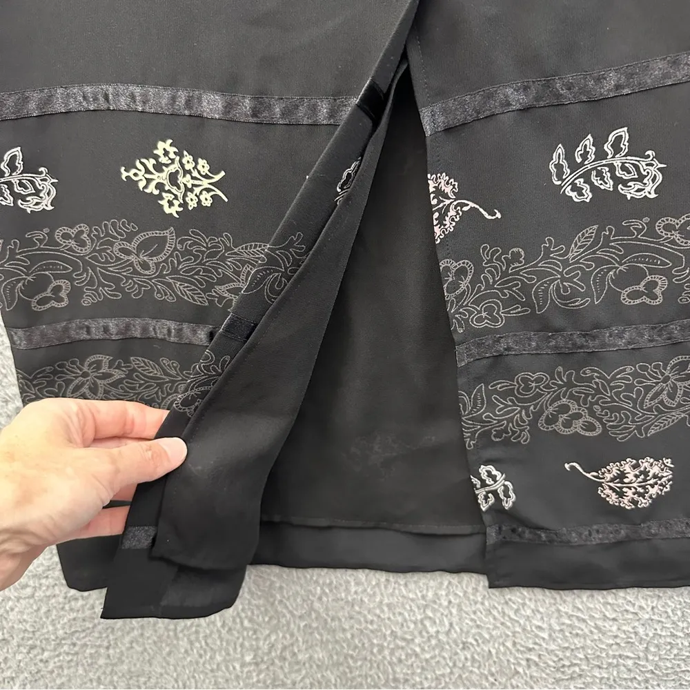 Vintage Sag Harbor Black Maxi Skirt Fairy Grunge Dark Boho Floral Satin Women 12 - Image 3