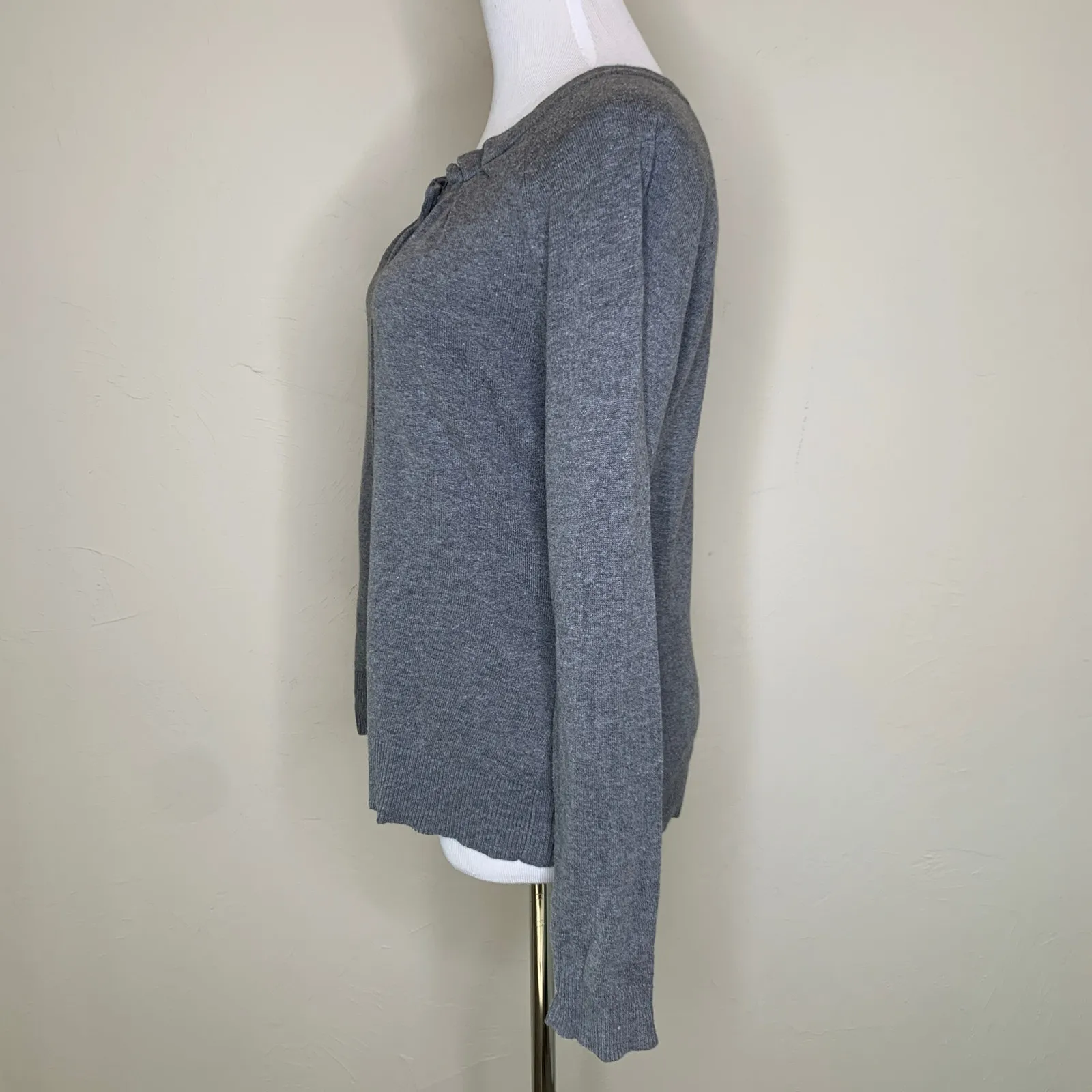 Grey Cardigan Button Front Medium Gathered neckline Gray - Image 3