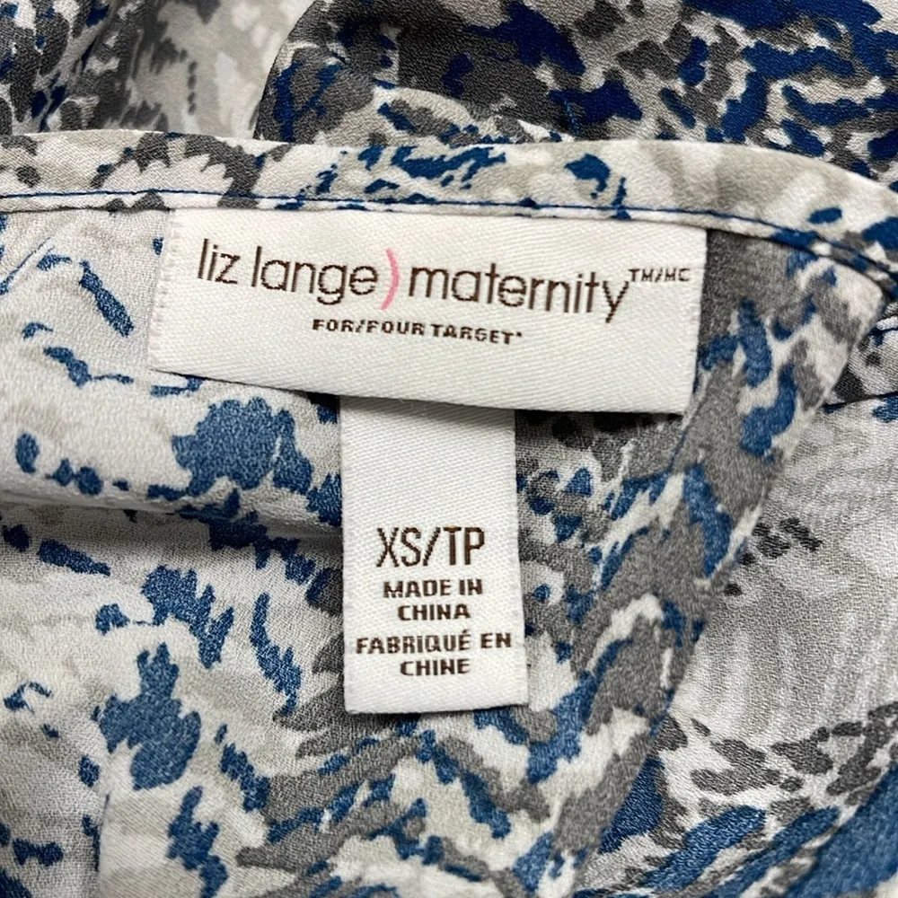 Liz Lange Maternity Blue & Gray V-Neck S/S Blouse Size XS EUC #7140 - Image 5
