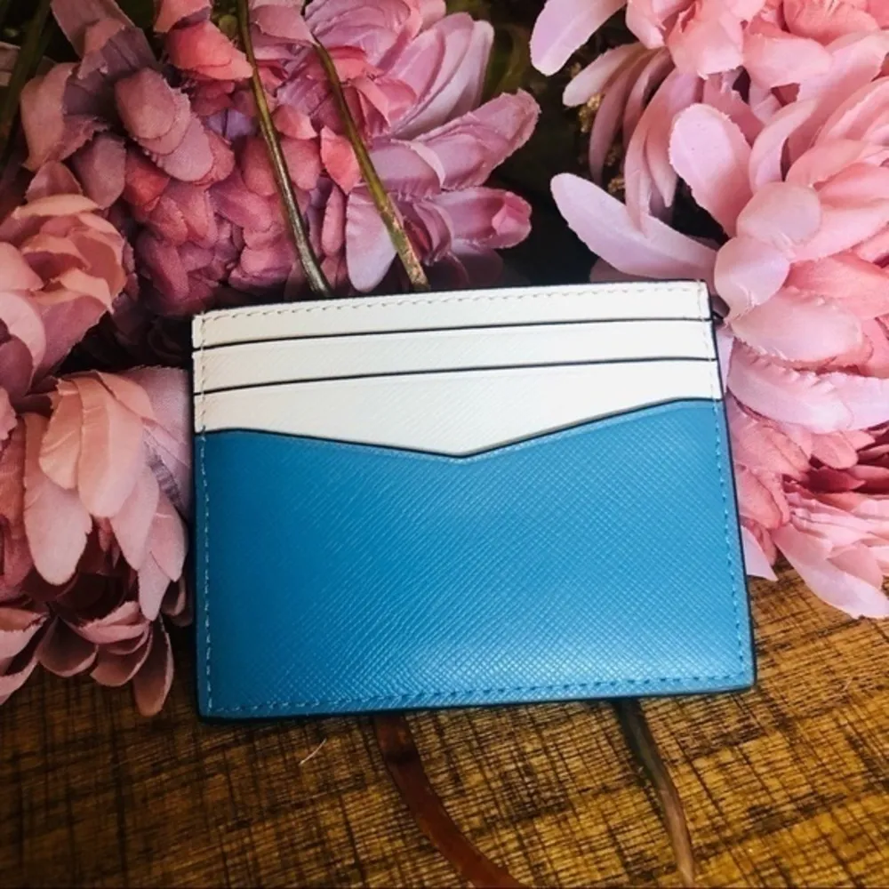 Kate Spade Blue White Saffiano Leather Cardholder NWT KSNY Logo 6 Slot Wallet - Image 2