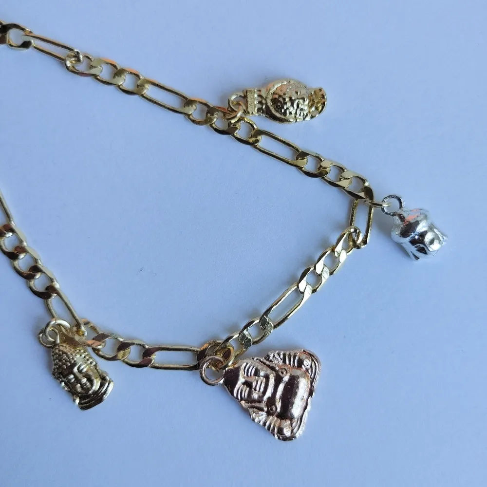 Tricolor Gold Filled Buddha Charm Ankle Bracelet - Image 2