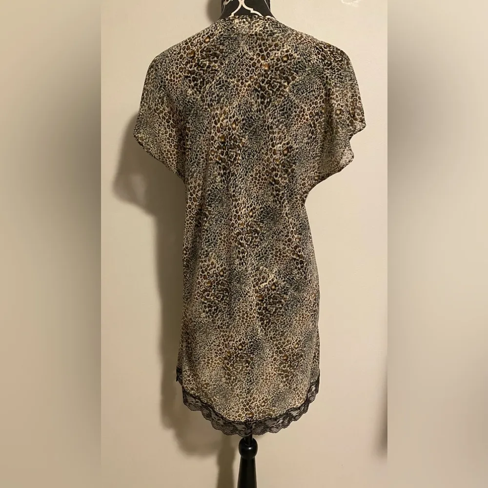 EUC California Dynasty Leopard Print Lace Slip Dress size medium Brown - Image 3