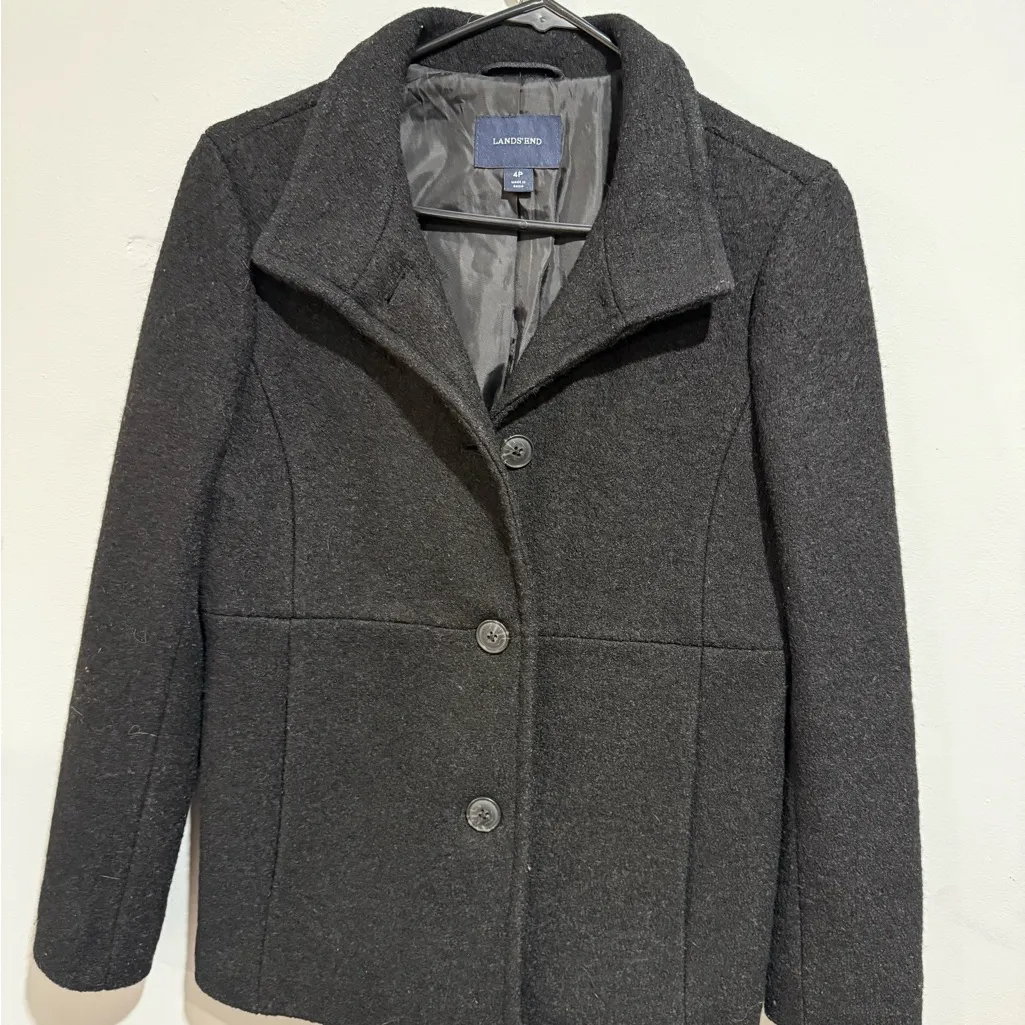 Lands' End Women's Charcoal Pea Coat Black Size 4P - Image 2