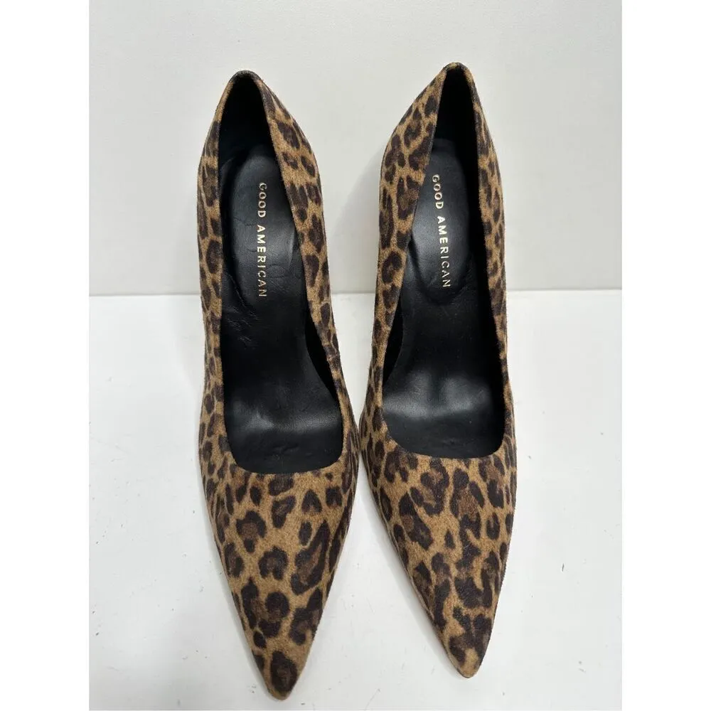 Good American Pumps Size 5.5E Leather Pointed Toe Leopard Print Slip On Heels - Image 5
