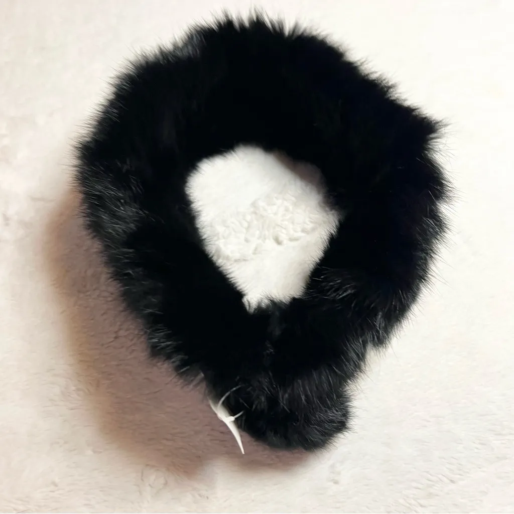 NWT Vintage Black Rabbit Fur Collar Neck Scarf with Pom - Image 2