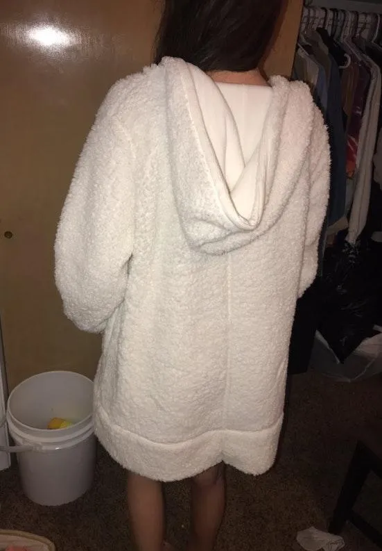 Target White Fuzzy Teddy Cardigan Coat - Image 3