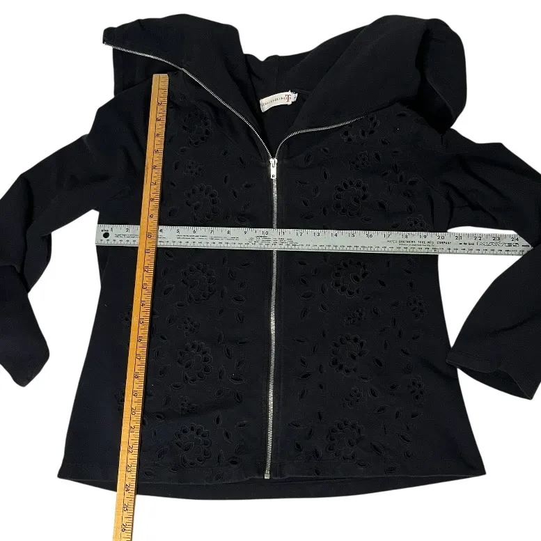 4 Love And Liberty JOHNNY WAS Black Hoodie Laser Cut Oversized Collar Size Large - Image 7