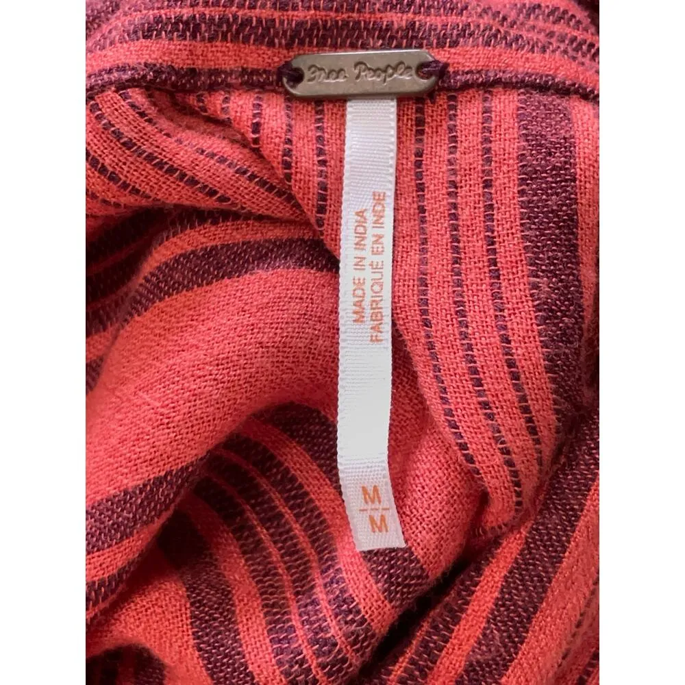 Free People Stripe Orange Burgundy Ombre Baby Blues Tie Shoulder Top Size Medium - Image 7