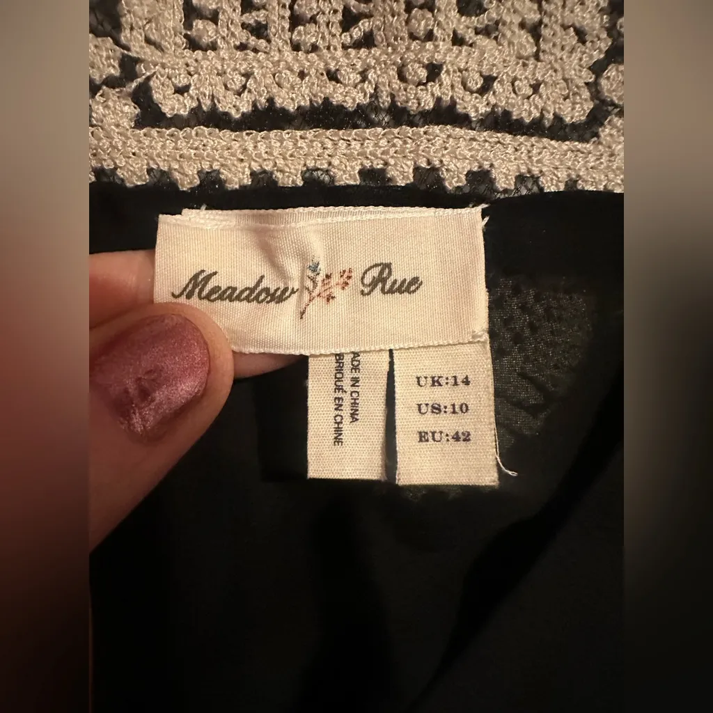 Anthropologie / Meadow Rue | Black Embroidered Lace Tulip Midi Dress, Sz 10 - Image 9