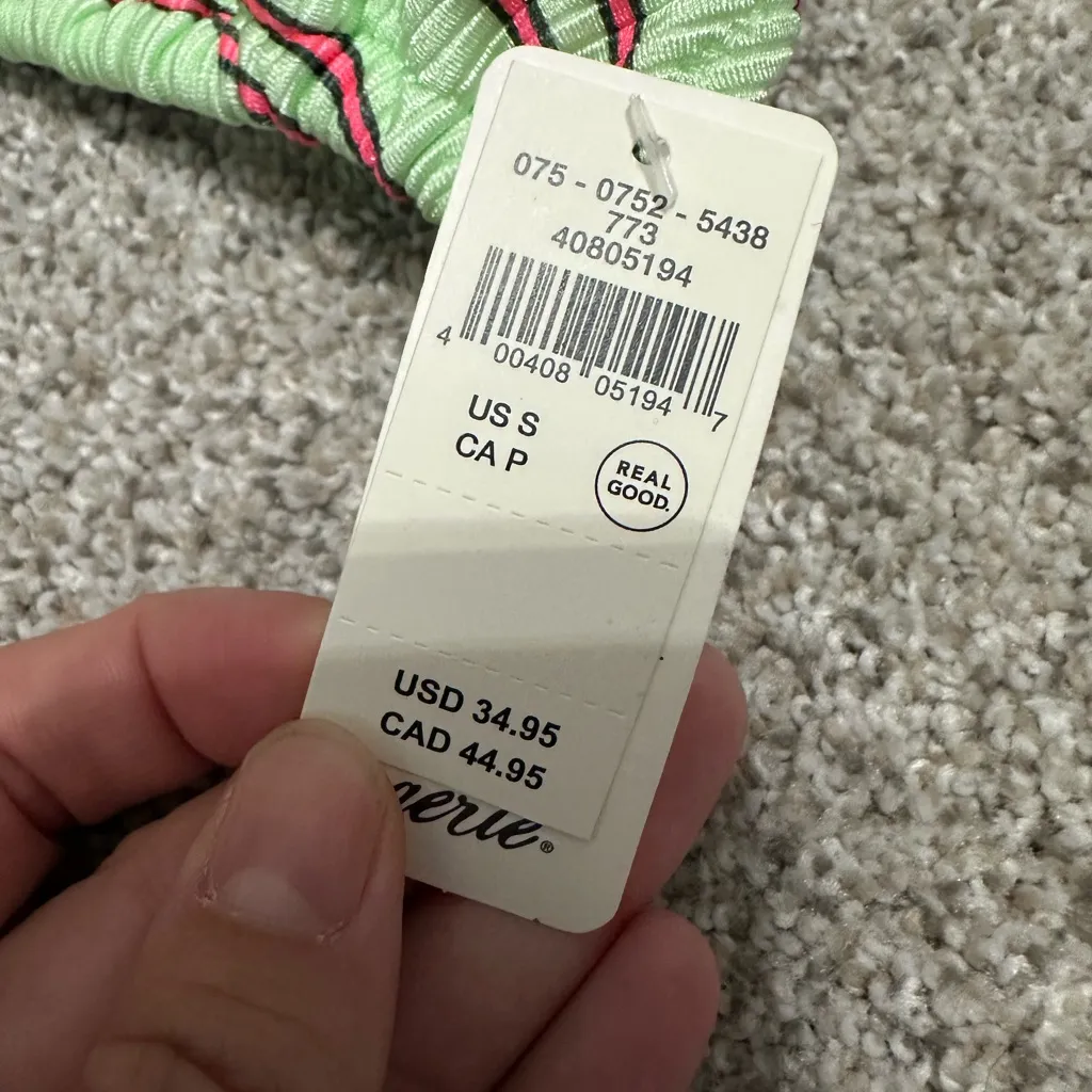 Aerie Light Green Bikini with Pink and Black Stripes - Image 3