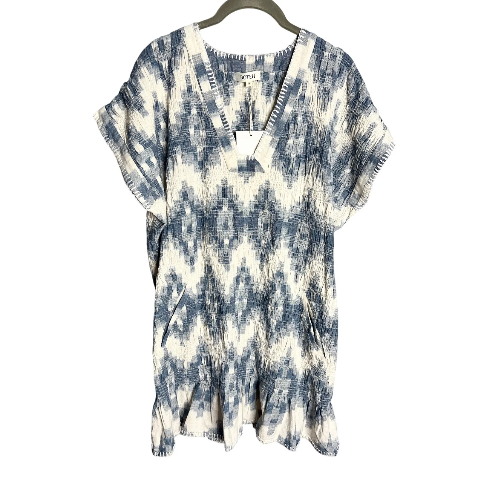 NWT BOTEH Neith Ikat Tunic Blue Size Small Cotton Beach Coverup‎ Resort - Image 7