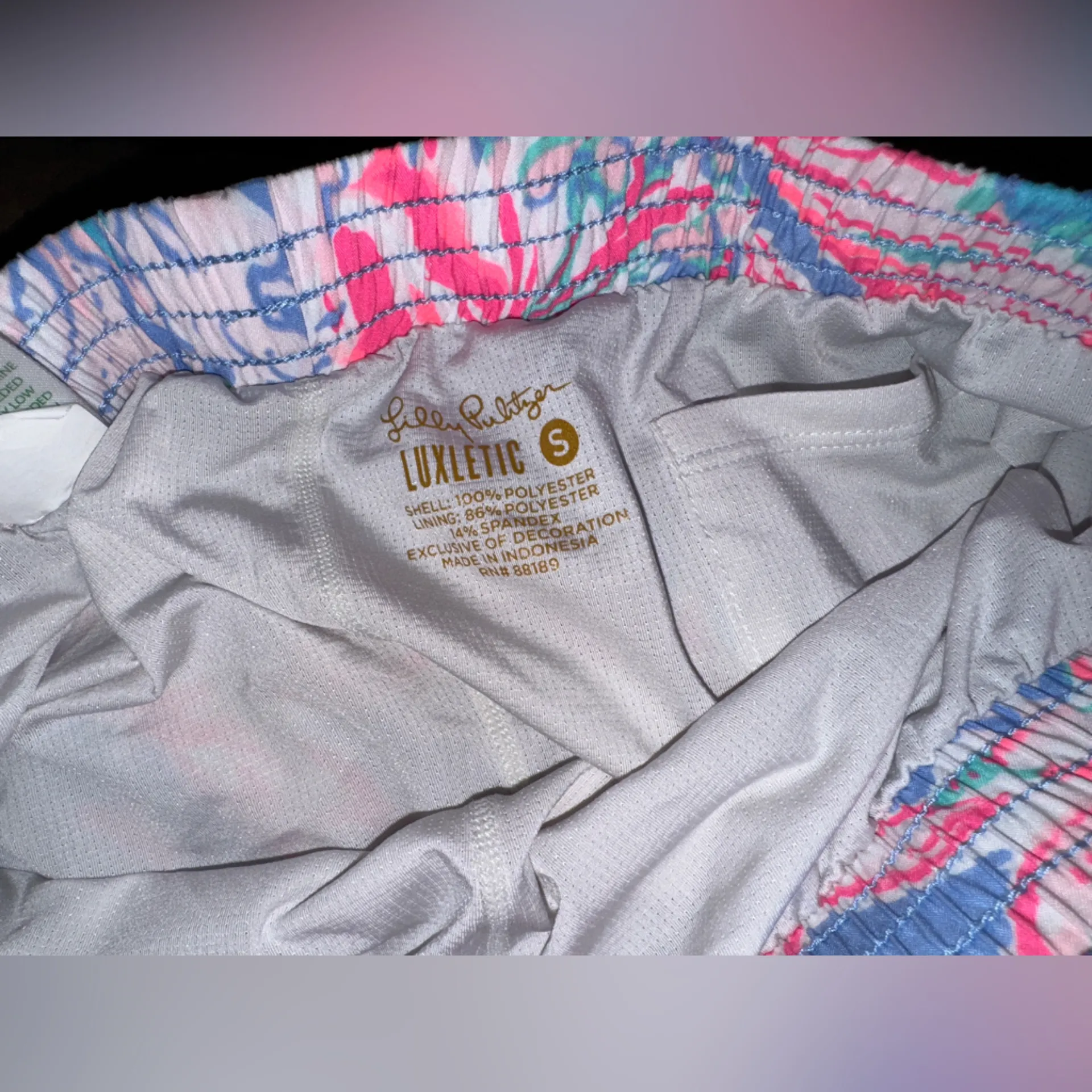 Lilly Pulitzer Luxletic Ocean Trail Shorts In Light Pink&Blue. Woman's Size S - Image 5