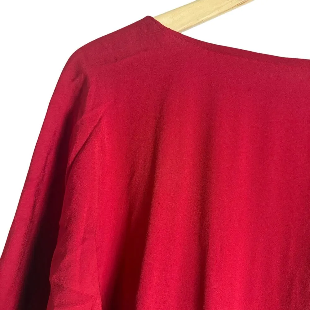 Diane von Furstenberg Vintage Red Button Up 3/4 Sleeve V-Neck Silk Dress Size 4 - Image 5