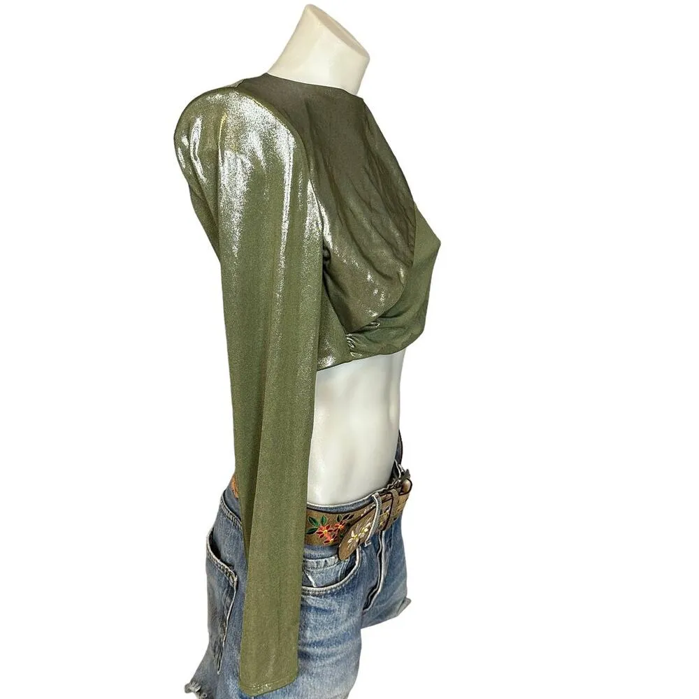NBD Metallic Green One Shoulder Crop Top LARGE Asymmetric Club Rave Revolve $158 - Image 6
