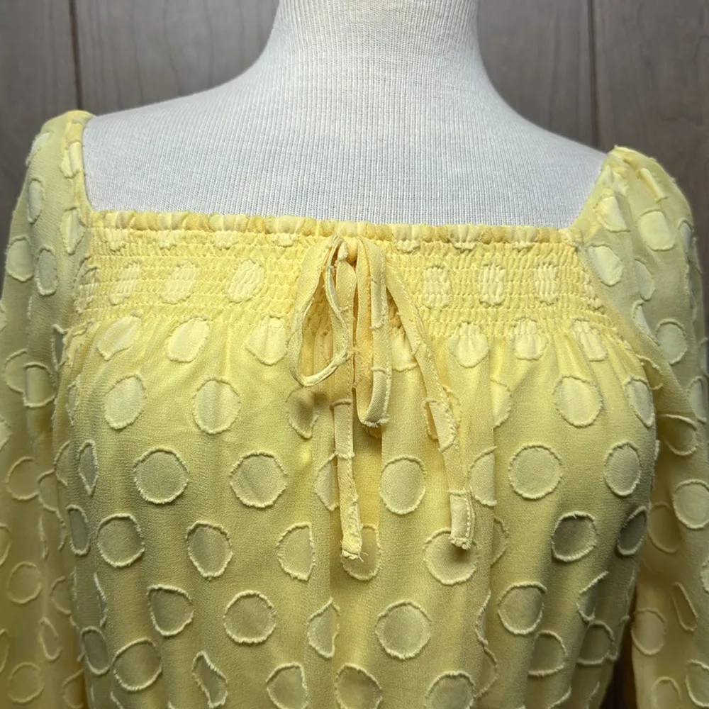 LC Lauren Conrad NWT Yellow Hello Sun Smocked Peplum Long Sleeve Blouse Size XS - Image 3