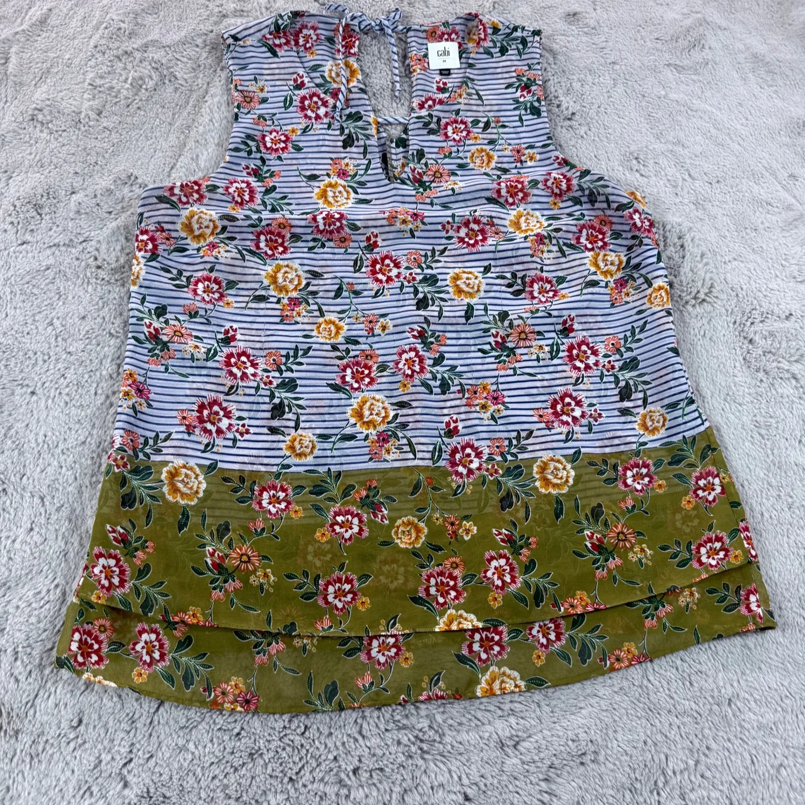Cabi Penelope Tank Top Floral Striped Blouse Keyhole Top Women's Size‎ M Caeer - Image 10