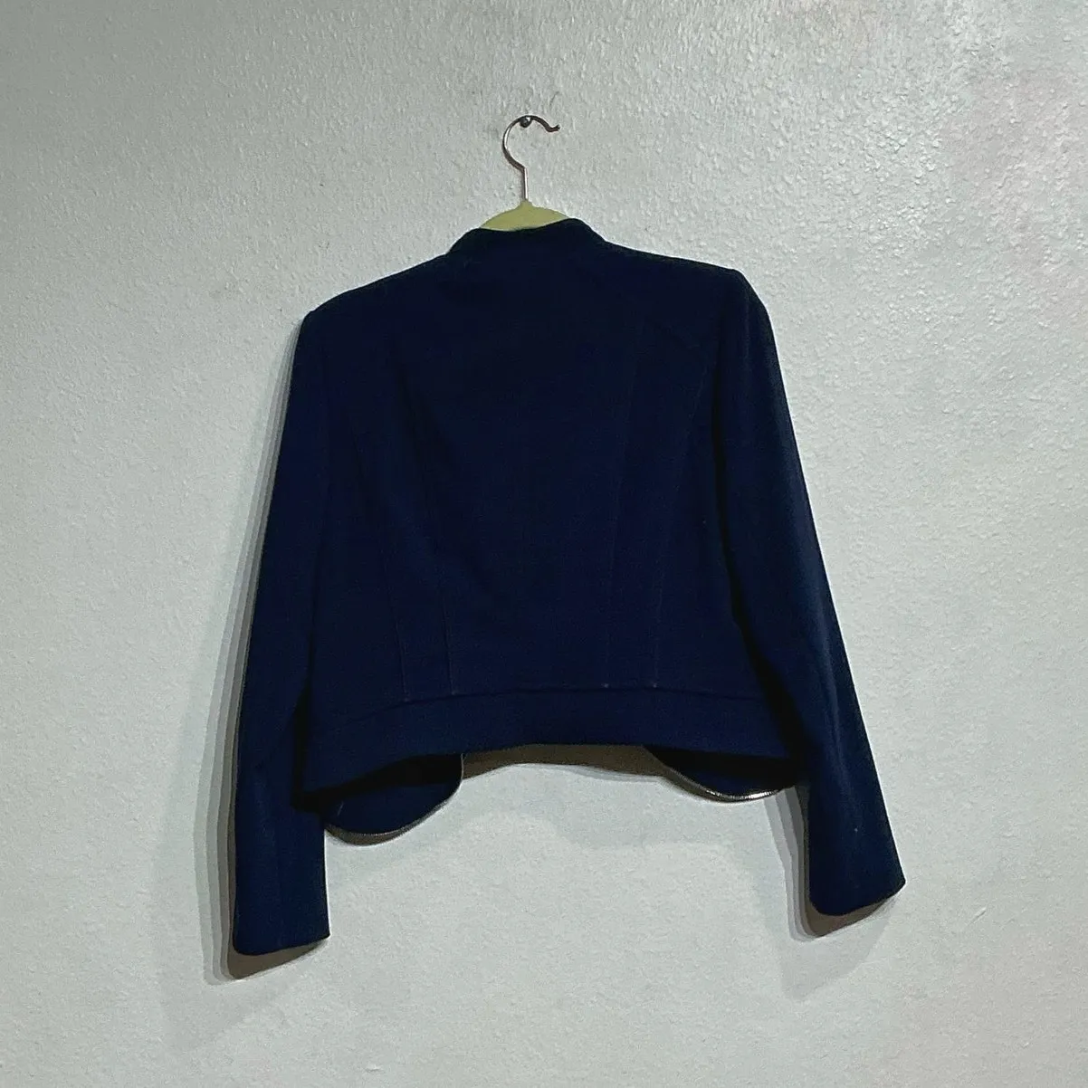 White House Black Market Navy Blue Cropped Moto Jacket Sz 10P - Image 8