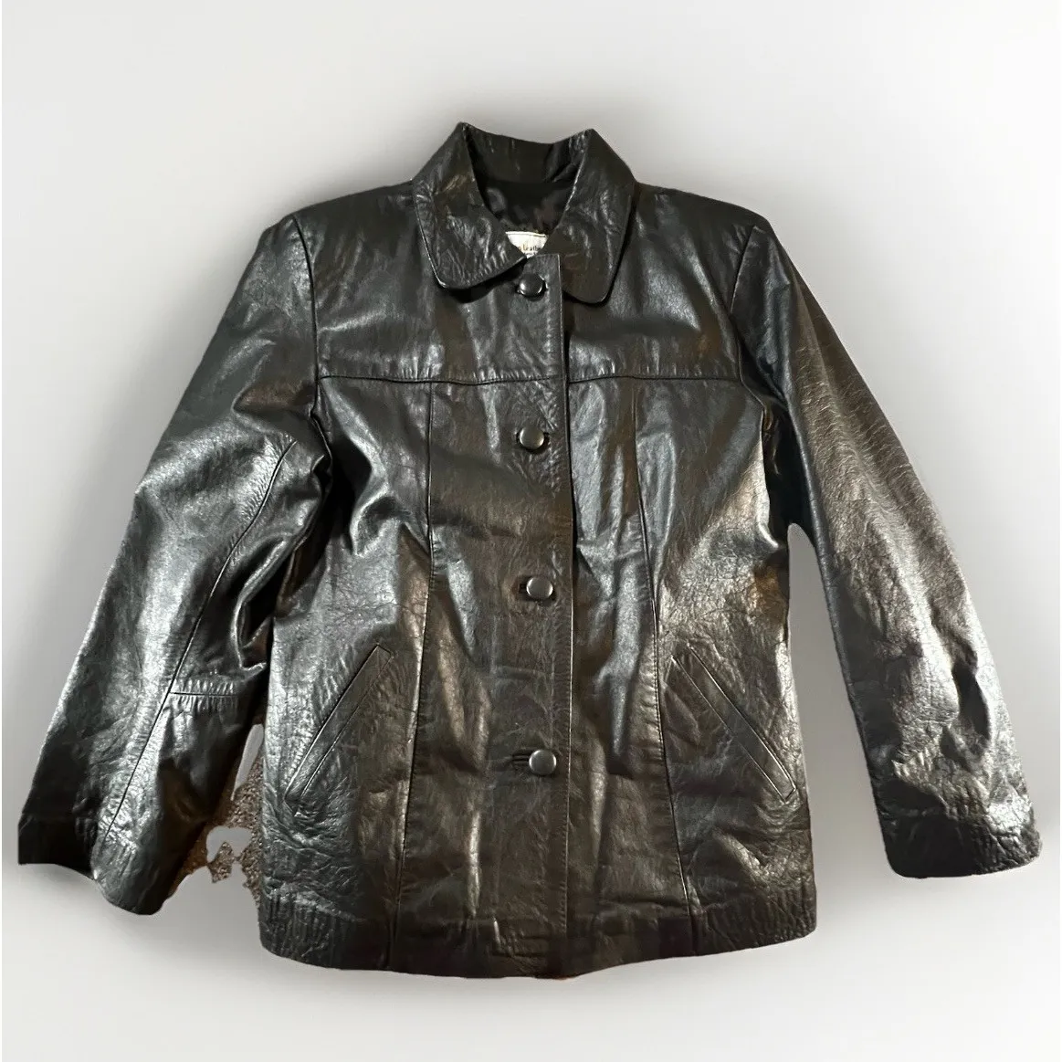 American Leathers Buenos Aires Genuine Leather Jacket Black XL Button Front Coat - Image 4
