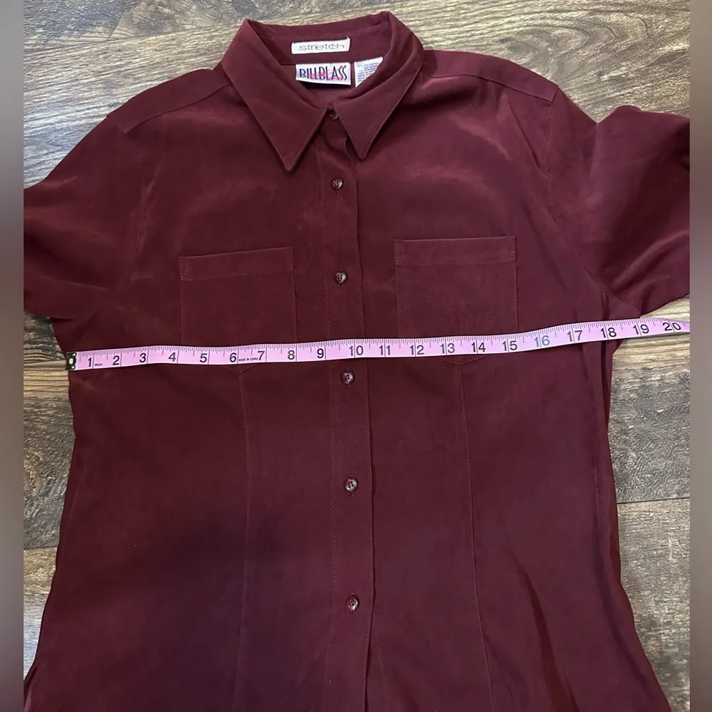 Women’s vintage bill bass petite jeans Burgundy Button-Up Shirt  faux suede - Image 5